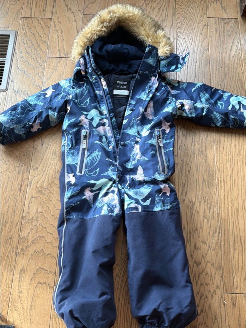 Reima Navy Blue Kids’ One-Piece Snowsuit with Ocean Print